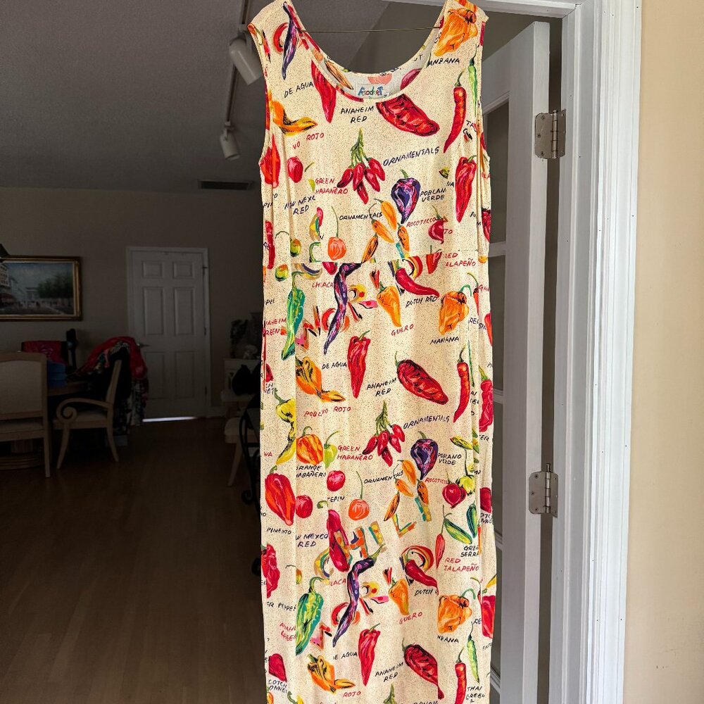 Vintage Food Art By Jams World Chili Pepper Dress Tank w/ Pockets, Side Slit, M